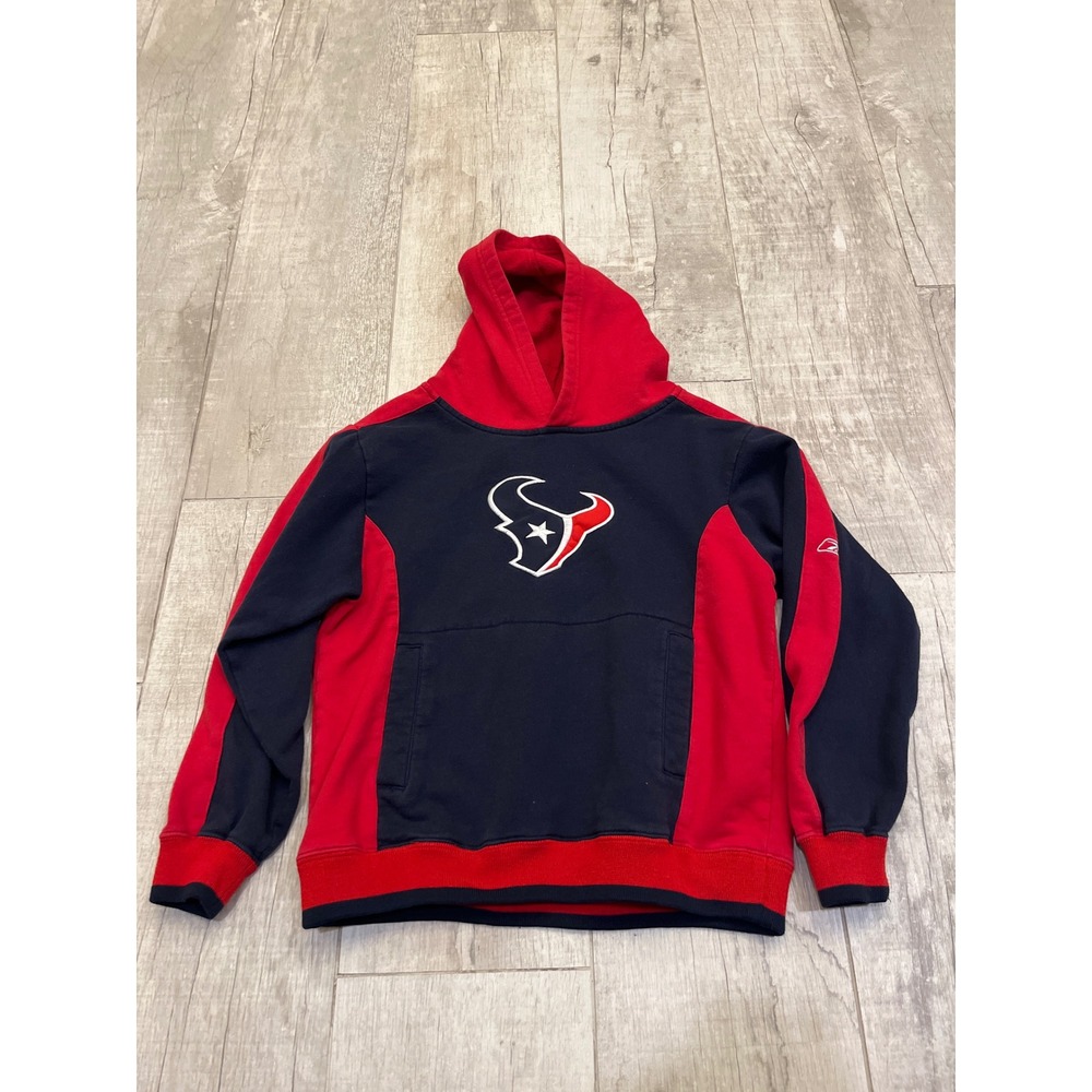 Kids NFL‎ Houston Texans Hoodie Red Navy Blue Pullover Size Medium 10 12 Reebok - Picture 2 of 6